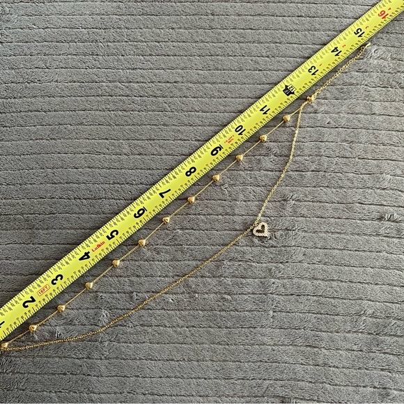 NWOT Double Strand Gold-tone Hearts and Rhinestones Chain-link Necklace - 15” - Picture 5 of 5